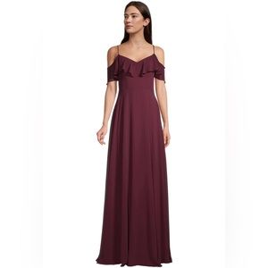 Bill Levkoff Wine Red Off Shoulder Bridesmaid Dress
